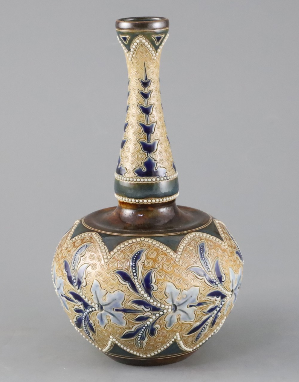 Emily E. Stormer for Doulton Lambeth, an Art Union of London bottle vase, c.1885, 20.5cm